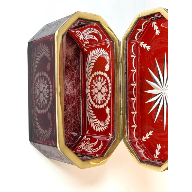 19th C. Bohemian Ruby Cut-to-Clear Crystal Casket Starburst Lid , C. 1850-1875 For Sale - Image 9 of 15