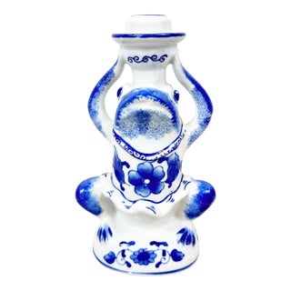 Vintage Blue and White Frog Taper Candle Holder For Sale