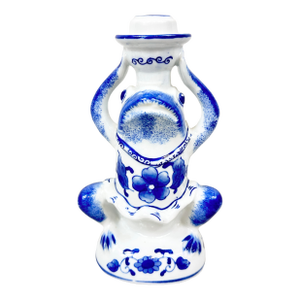 Vintage Blue and White Frog Taper Candle Holder