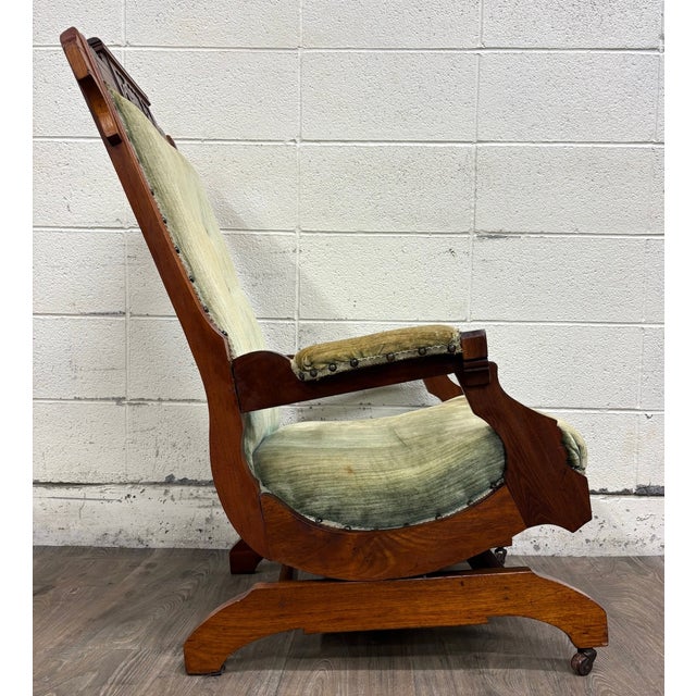 Antique Victorian Eastlake Carved Walnut Coil Spring Platform Rocking Chair For Sale - Image 9 of 11