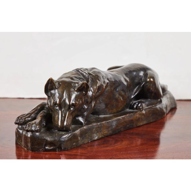 Metal Georges Lucien GuyotSigned, Bronze Sculpture of Resting Dog, circa 1925 For Sale - Image 7 of 7