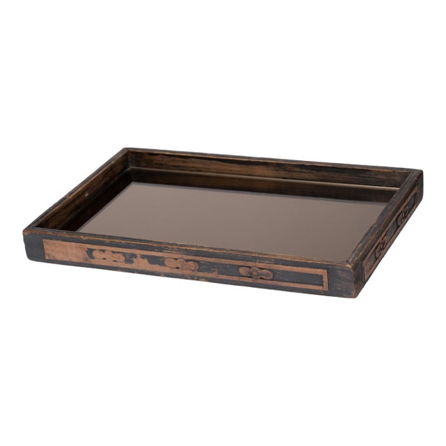 Chinese Folk Painted Mirror Tray, C. 1940 For Sale