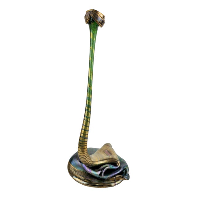 German Green and Golden Iridescent Glass Snake Vase, 1980s For Sale