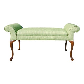 Early 20th Century Green Upholstered Queen Anne Style Bench For Sale