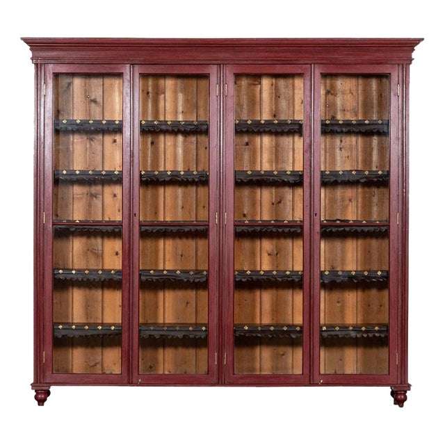 Large English Glazed Painted Pine Bookcase, 1880s For Sale