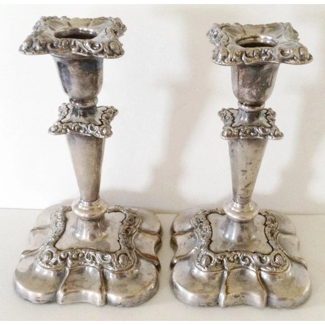 I have left these unpolished to show the beautiful definition of these silver plate candlesticks. They have removable...