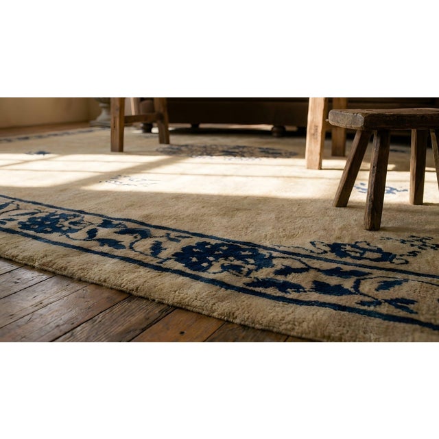 Wonderful Beige and Blue Color With Small Florid Design Antique Chinese Peking Rug For Sale - Image 9 of 11