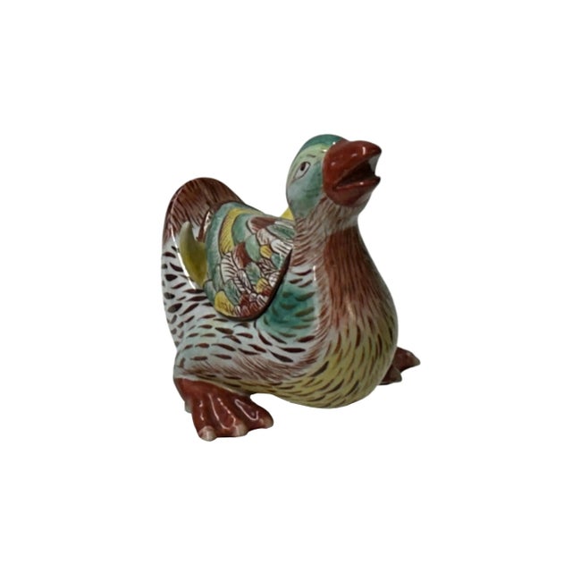 Asian Vintage Oriental Handmade Mix Color Ceramic Water Duck Display Figure For Sale - Image 3 of 9
