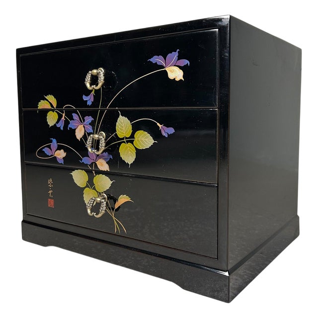 Lacquered Jewelry Drawer Cabinet with Floral Decoration, Japan, 1980s For Sale