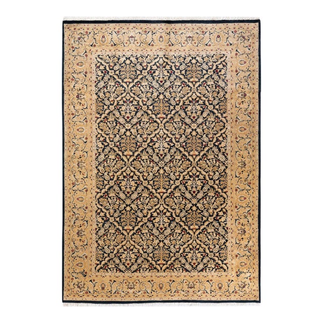 Mogul, One-of-a-Kind Hand-Knotted Area Rug in Black, 6' 1" x 8' 8" For Sale