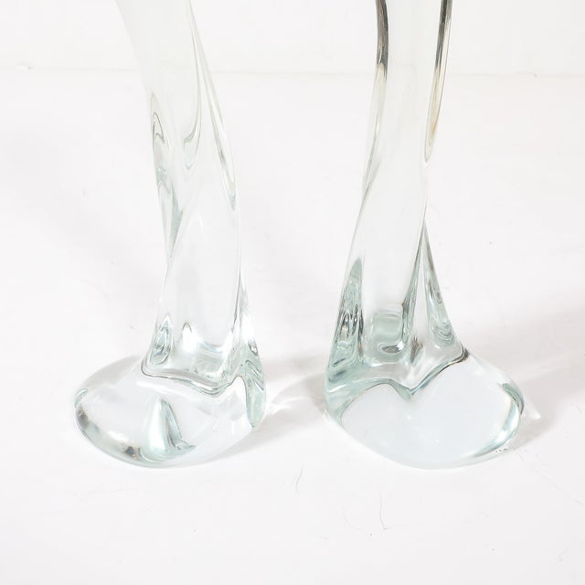 Pair of Signed Renato Anatra Transparent Sculptural Murano Glass Candlesticks For Sale - Image 11 of 17