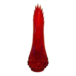 1960s Large Le Smith Diamond Butt 16 Fingers Swung Vase Amberina 24 Gorgeous Red For Sale