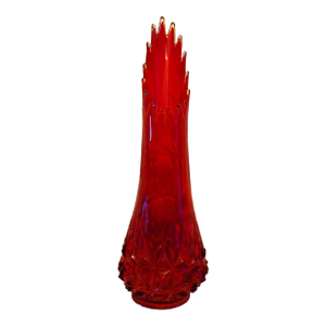 1960s Large Le Smith Diamond Butt 16 Fingers Swung Vase Amberina 24 Gorgeous Red