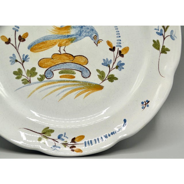 18th-Century French Country Nevers Polychrome Bird Plate For Sale - Image 6 of 8