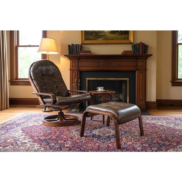 Brown Norwegian Modern Rosewood Swivel Lounge Chair and Ottoman by Rykken & Co. For Sale - Image 8 of 18