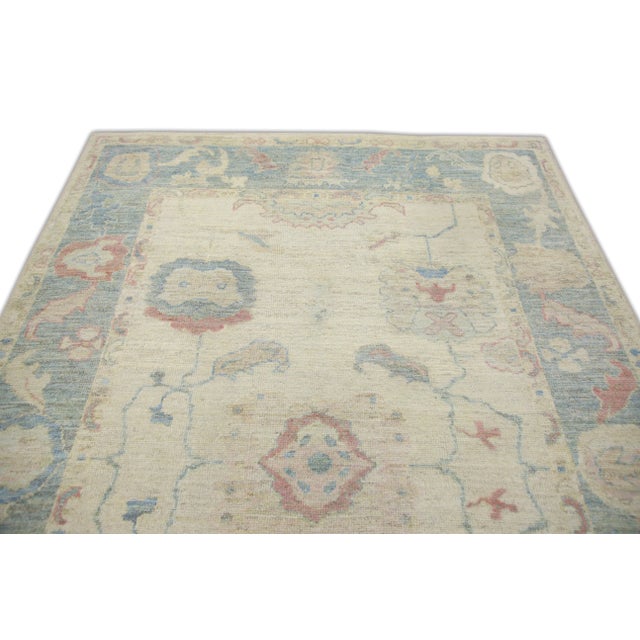 Early 21st Century 21st Century Oriental Hand Knotted Pastel & Cool Grey Turkish Oushak Rug 6'5" X 8'7" For Sale - Image 5 of 6