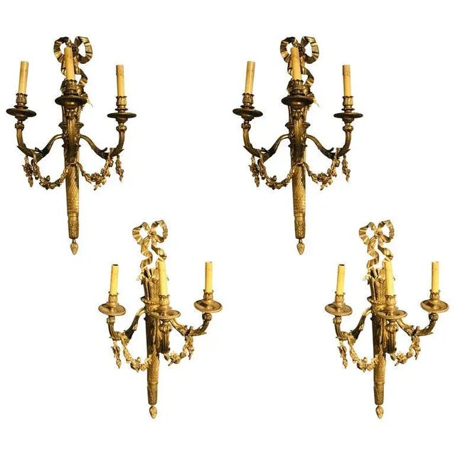 Large Three-Light Torch and Ribbon Form Wall Sconces - Set of 4 For Sale - Image 13 of 13