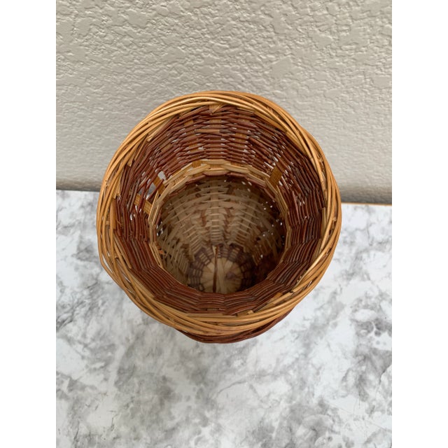 Cabin Vintage Braided Wicker Wood Decor Vessel or Vase For Sale - Image 3 of 8