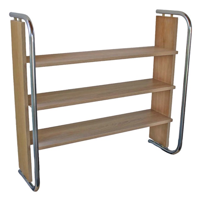 Modern Chrome and Wood Bookshelf, 1980s For Sale