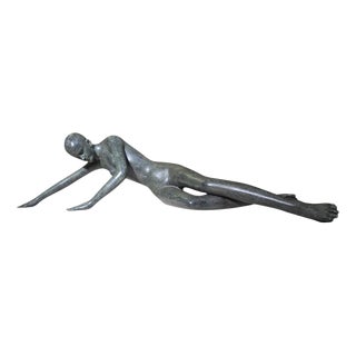 Patricia Peeters, Monumental Reclining Female Nude in Green Patinate, 1980, Bronze For Sale