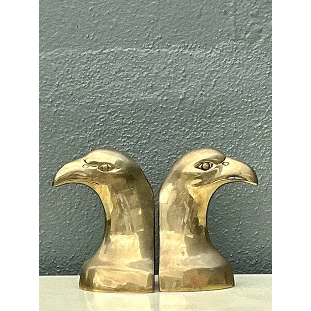 Vintage Polished Brass Eagle Head Bookends - A Pair For Sale - Image 11 of 12