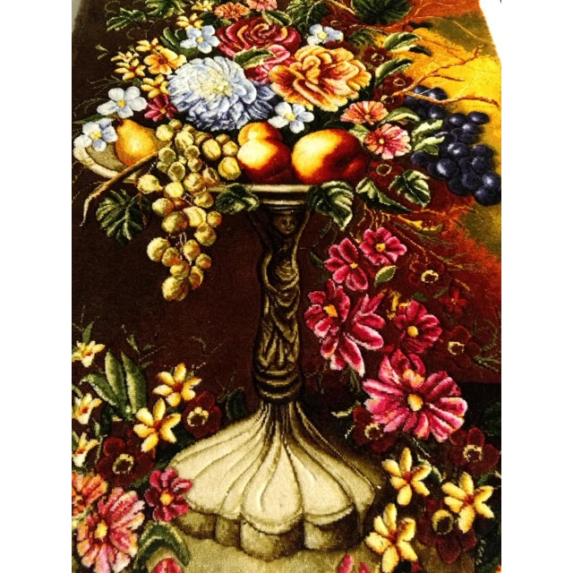 Vintage Persian Tabriz Pictorial Rug, Hand-Knotted Wool & Silk, Fruit & Flowers, Red & Yellow, 2x3 For Sale - Image 4 of 11