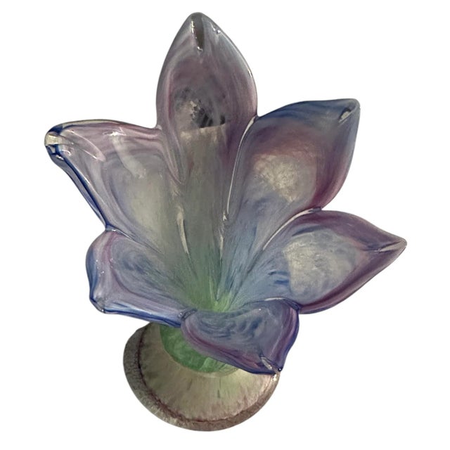 Art Deco Vintage Art Glass Six Petal Vase For Sale - Image 3 of 11