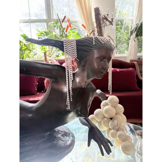 Late 20th Century Late 20th Century Art Deco Style Mermaid Sculpture With Verdigris Bronze Finish, 40” For Sale - Image 5 of 9