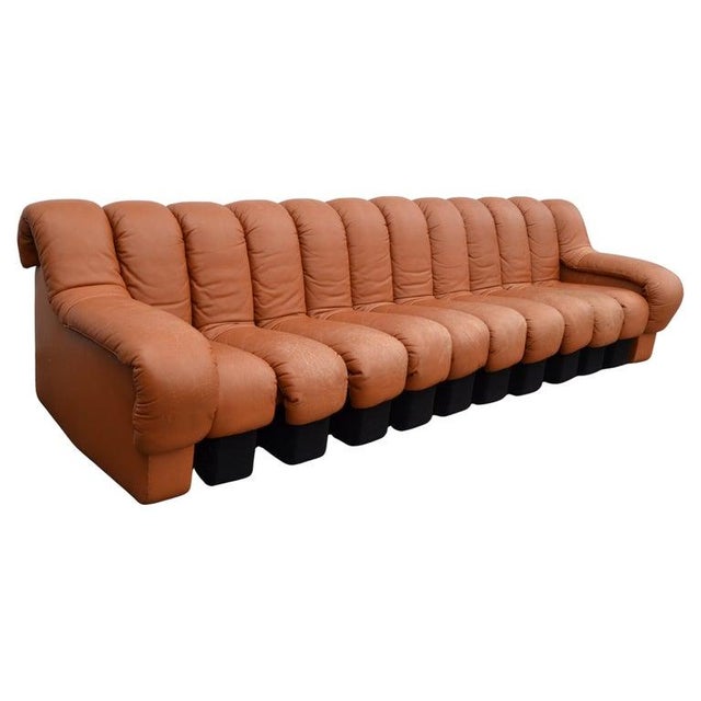 1970s 1972 Attributed to De Sede Ds-600 Snake Sectional Sofa Cognac Brown Leather Sofa Switzerland For Sale - Image 5 of 14