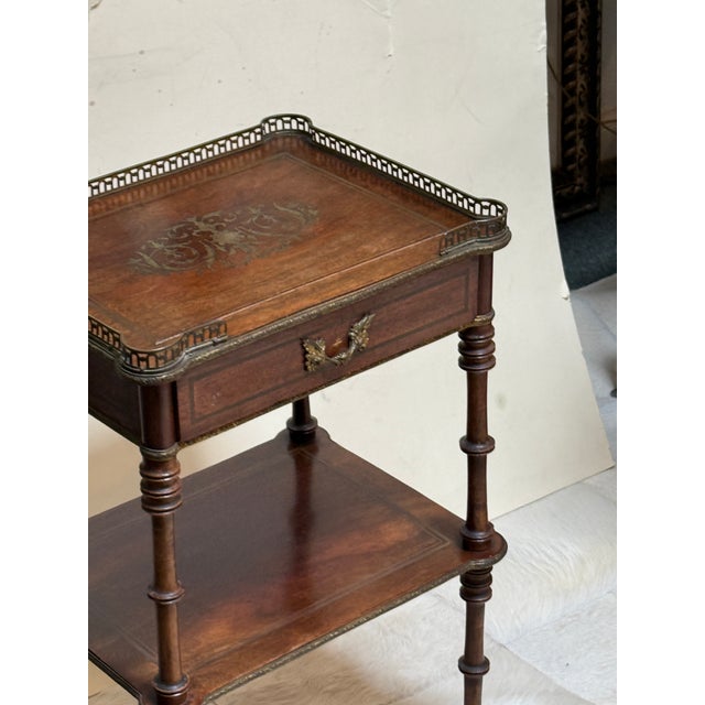 French Nightstand With Metal Gallery, 19th Century For Sale - Image 10 of 12