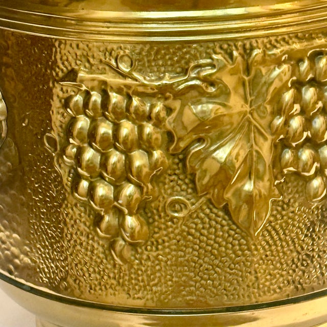 Monumental Vintage English Brass Repoussé Jardinière For Sale In Mobile - Image 6 of 12