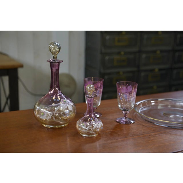 Pink Blown Glass Carafes and Glasses, 1950s, Set of 6, in Very Good conditions. Designed 1950 to 1959