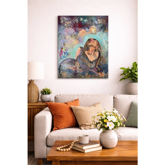 Textile “Dreaming", Figurative Original Oil Paintings, Statement Piece, One-of-a-Kind For Sale - Image 7 of 14