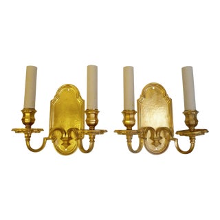 E.F. Caldwell Gilt Bronze Early Georgian Style Sconces - A Pair For Sale