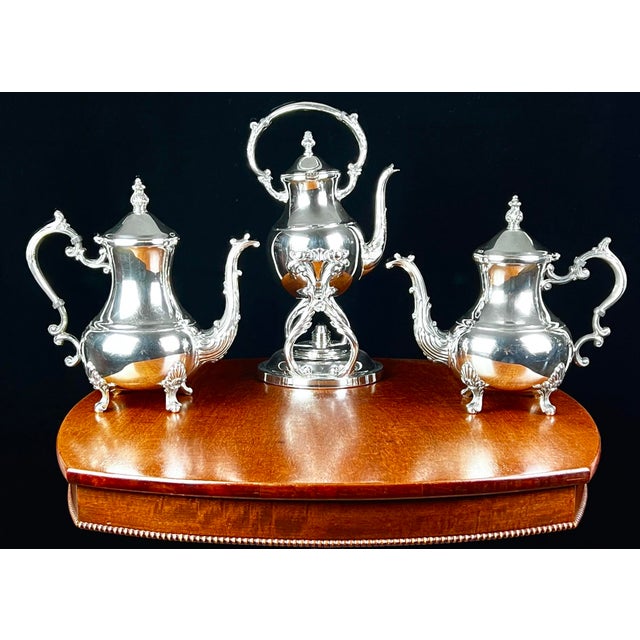 Victorian Mid 20th Century f.b. Rogers Silverplated "Lady Margaret" Master Tea Service & Tilt Kettle on Tray - 8 Pieces For Sale - Image 3 of 12