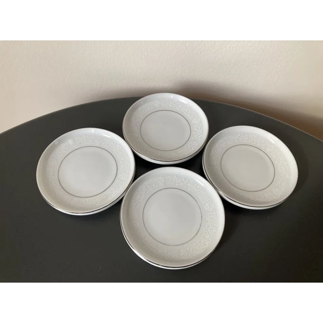White Lace Round Porcelain Coasters With Platinum Rim Accent- Set of 4 For Sale In New York - Image 6 of 12