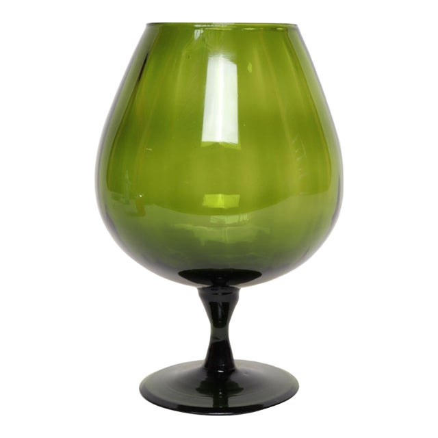 Italian Modernist Empoli Blown Green Glass Optic Balloon Vase For Sale