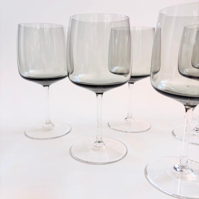 Mid-Century Modern Mid Century "Cora" Smoke Glass Wine Glasses by Peill & Putzler, Germany - 11 Ounces - Set of 6 For Sale - Image 3 of 7