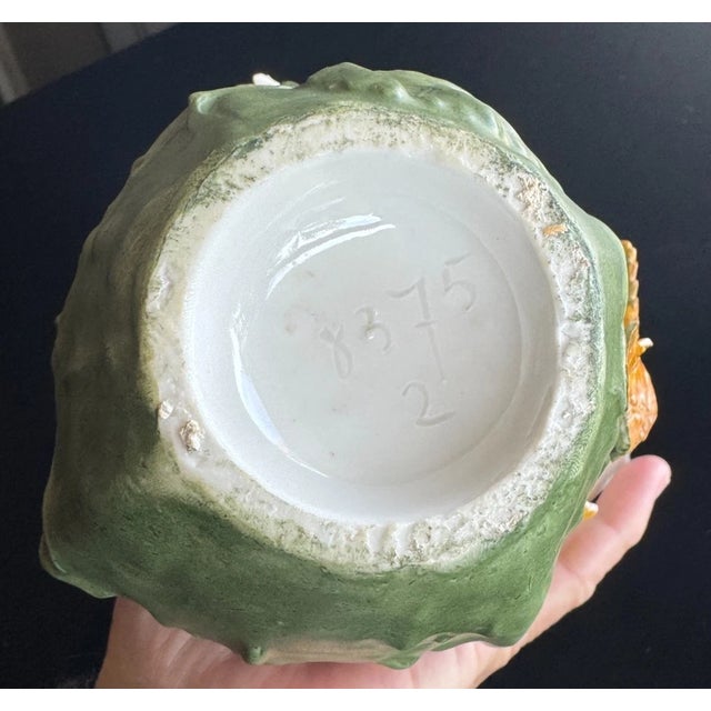 Green Art Nouveau Jugendstil Porcelain Ewer Vase Pair, Green Glaze With Applied Flowers, C. 1900 For Sale - Image 8 of 9