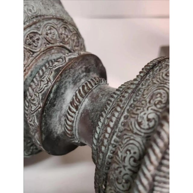 1980s Vintage Maitland - Smith Bronze and Marble Hurricane Candle Holder ~ a Pair For Sale - Image 5 of 12