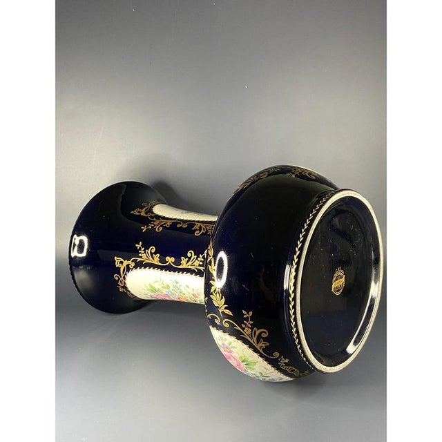 French Hand-Painted Cobalt Blue Porcelain Vase from Limoges For Sale - Image 9 of 11