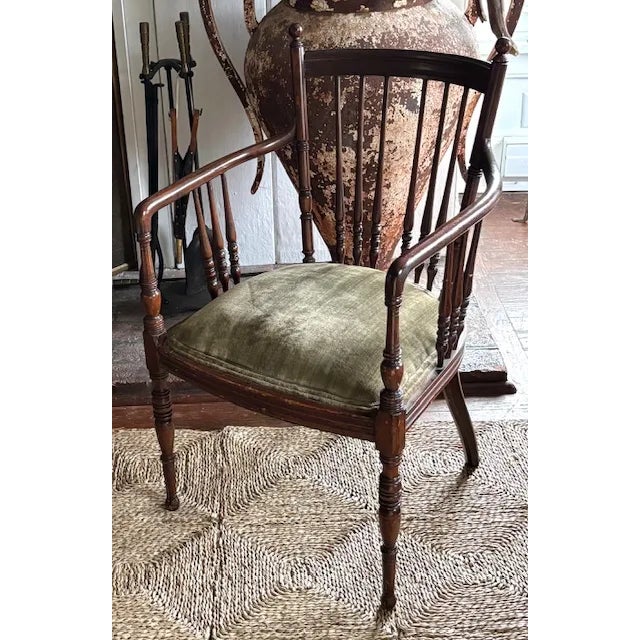 English Antique English Spindle Carved Wood Arm Chair For Sale - Image 3 of 6