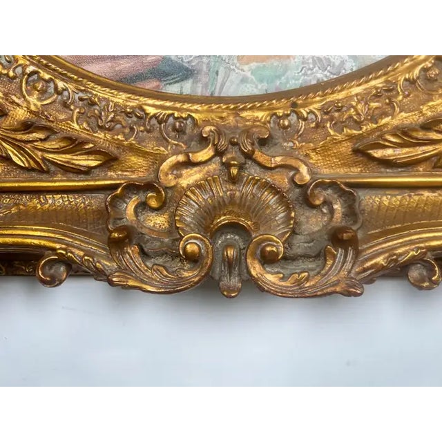 Romantic Belle Époque Portrait of a Lady in Gilded Rococo Frame Print on Canvas 1990's For Sale - Image 16 of 18
