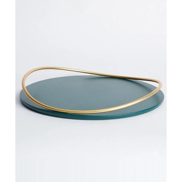 Petrol green touché a tray by Mason Editions. Dimensions: 36 × 36 × 4.4 cm Materials: iron and MDF Colours: Taupe, cotto,...