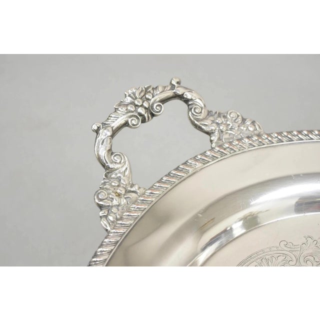 Vintage English Victorian Oval Silver Plated Serving Platter Tray by Victoria For Sale - Image 11 of 12