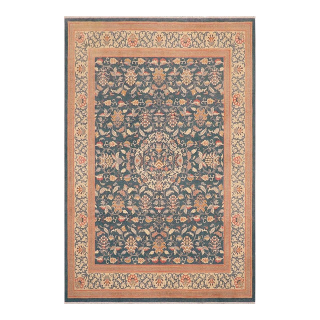 Shabby Chic Green/Teal Wool Rug - 8'0'' X 9'11'' For Sale