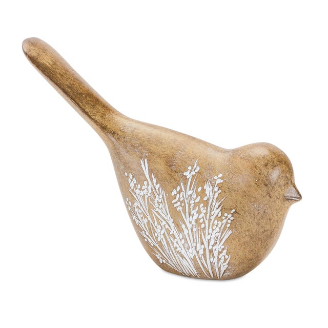 Floral Etched Bird Figurine with Wood Grain Design (Set of 4) For Sale In Chicago - Image 6 of 6