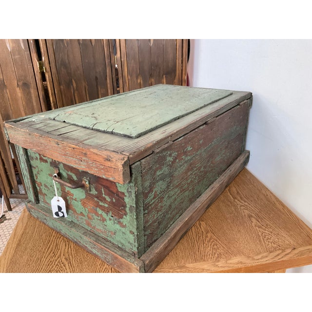 Early 20th Century Rustic Green Painted Wooden Storage Chest or Trunk For Sale In Raleigh - Image 6 of 14