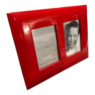 1990s Modern Red Lacquered Wood Italian Design Double Picture Frame by Bussolari For Sale