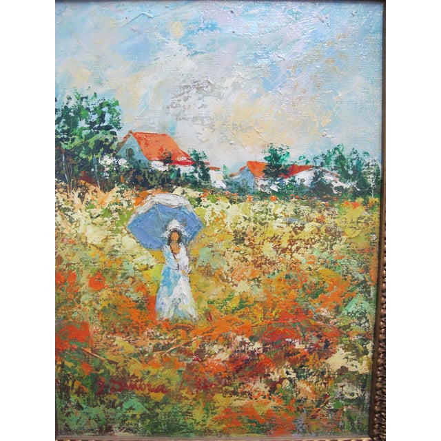 David Smira (Israeli-American, b. 1941) framed impressionistic oil painting on canvas in gilt frame. Sweet serene scene of...